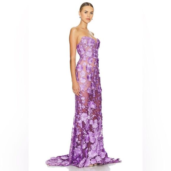 NWOT Bronx and Banco Jasmine Lilac floral Strapless Gown - Picture 2 of 16